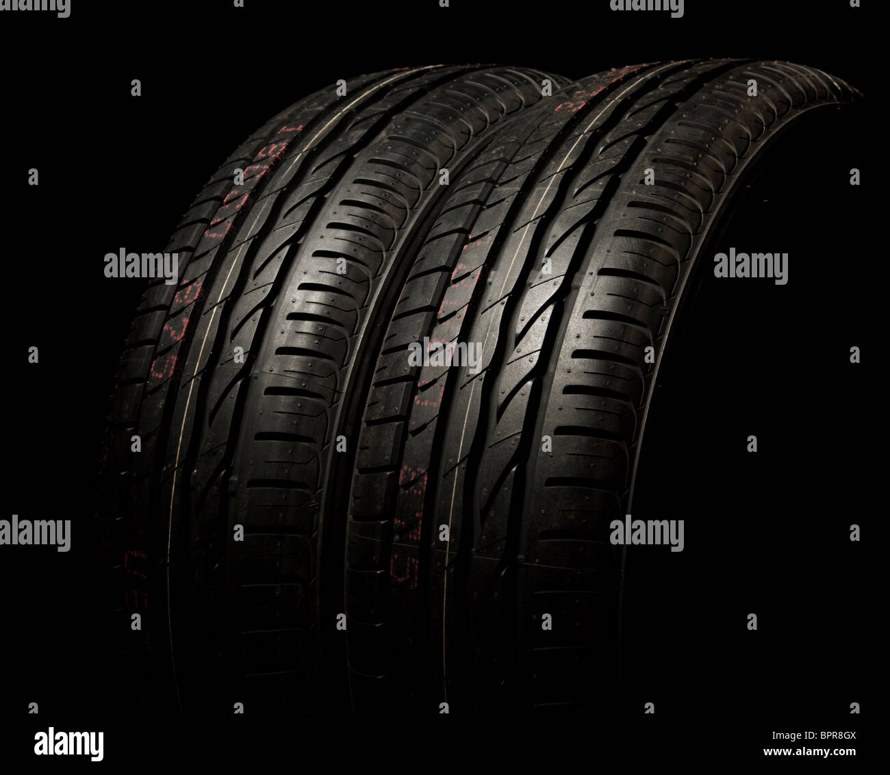 Two new car tires close up Stock Photo