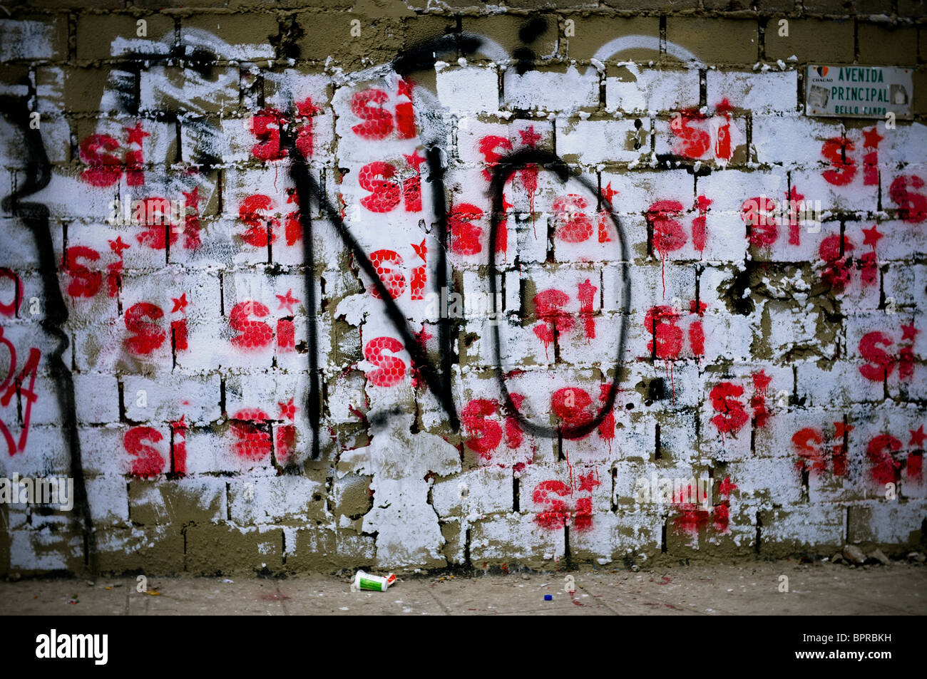 Opposing political graffiti in Caracas, Venezuela. Stock Photo