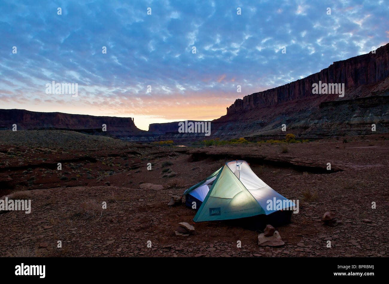 A tent at a camp site in the desert. Stock Photo