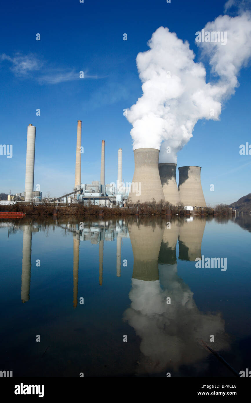 Water level view of a coal-fired power plant. Stock Photo