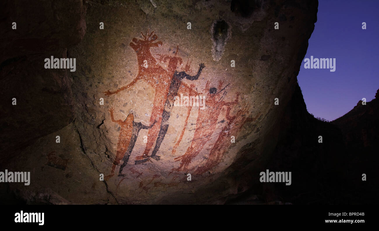 Cueva de Las Flechas cave paintings in Sierra de San Francisco, Baja California, Mexico. Stock Photo