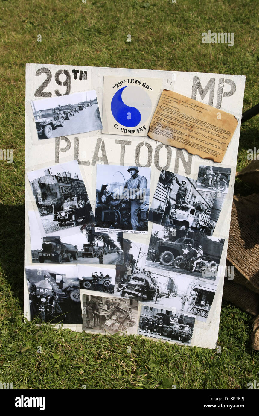 Placard of photos dedicated to men of the US 29th MP Platoon from WW2 Stock Photo