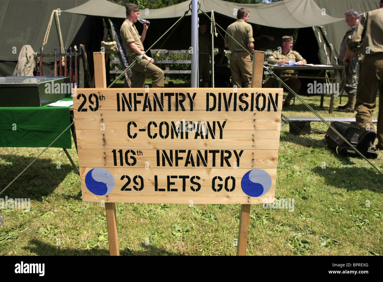 WW2 Reenactment camp of the 29th Infantry Division Stock Photo