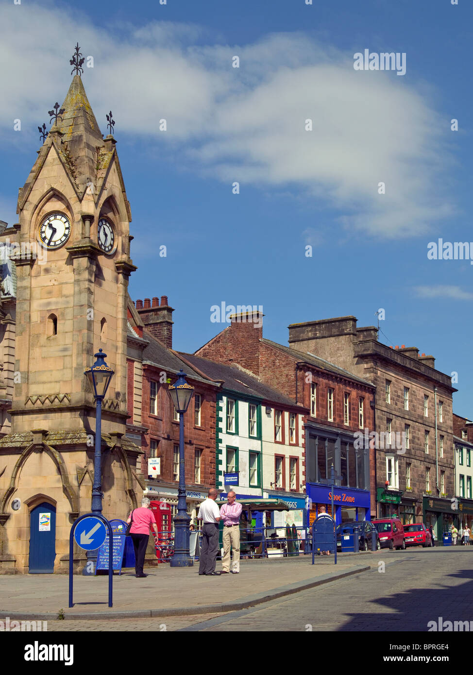 People in town centre in summer Musgrave Monument Market Square Penrith ...