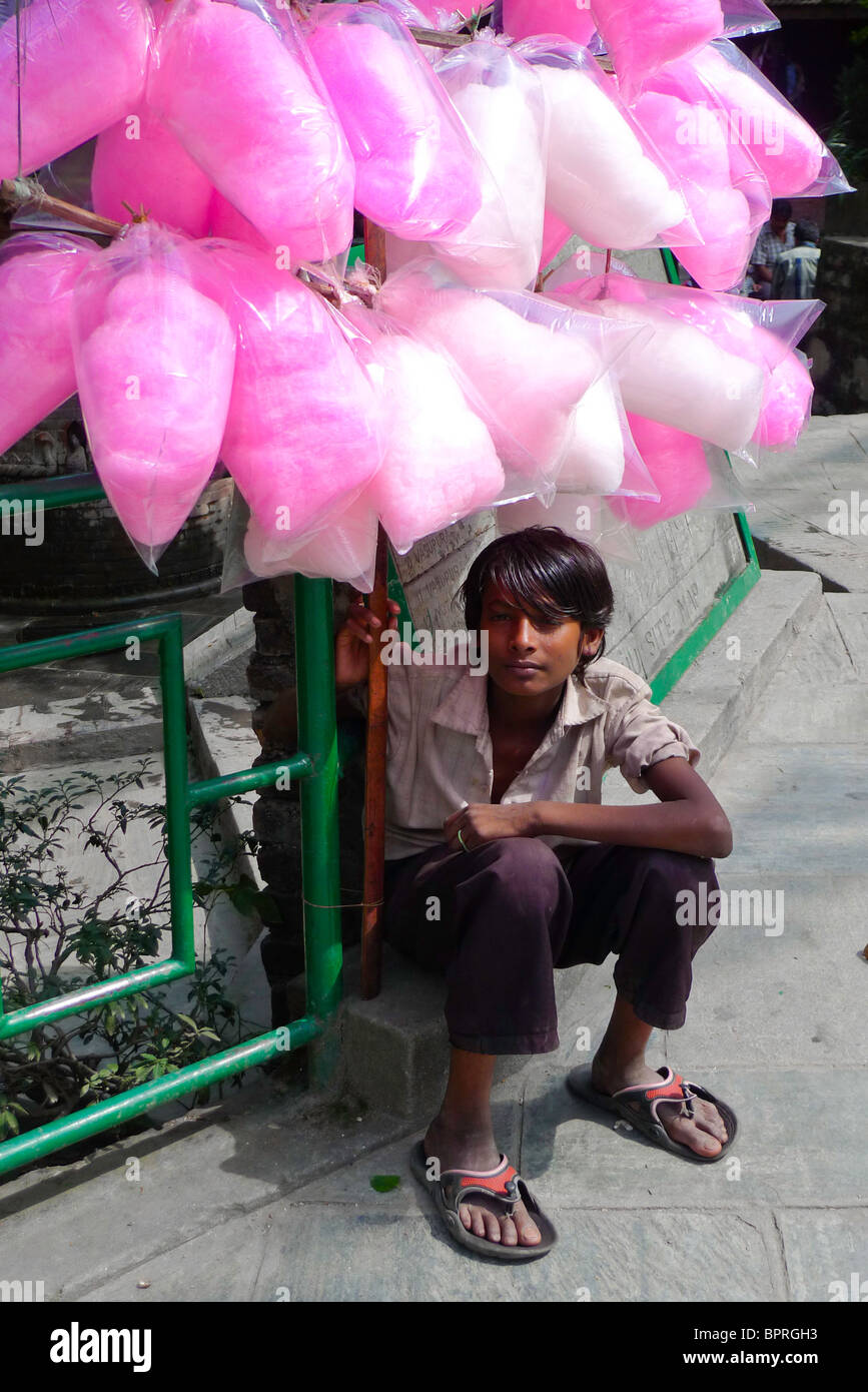Indian candy floss street salesman hires stock photography and images