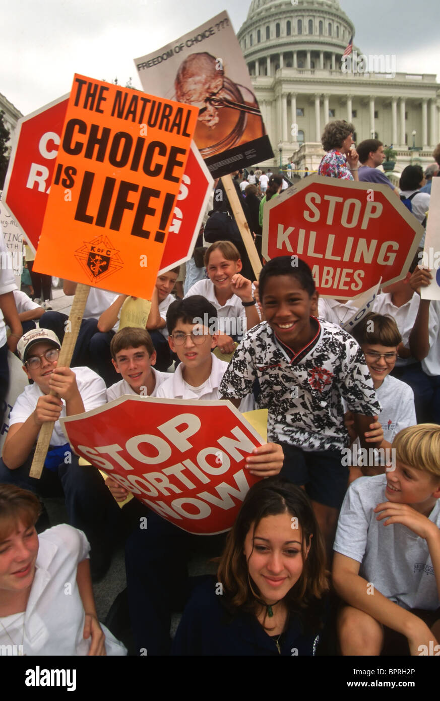 Anti-abortion protesters in front of the US Supreme Court building on the anniversary of Roe vs Wade Stock Photo