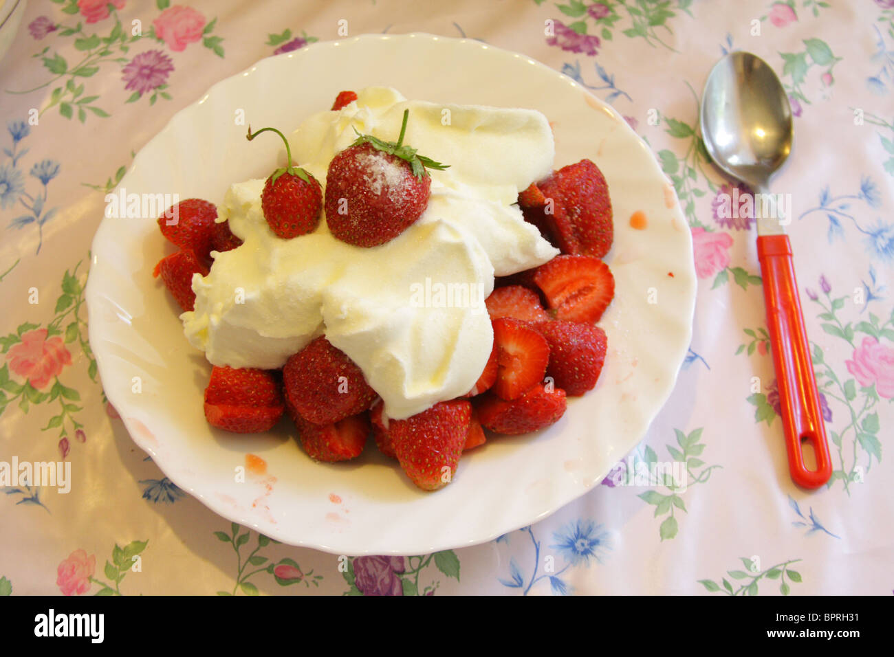 Strawberries and cream in a bowl hi-res stock photography and images ...