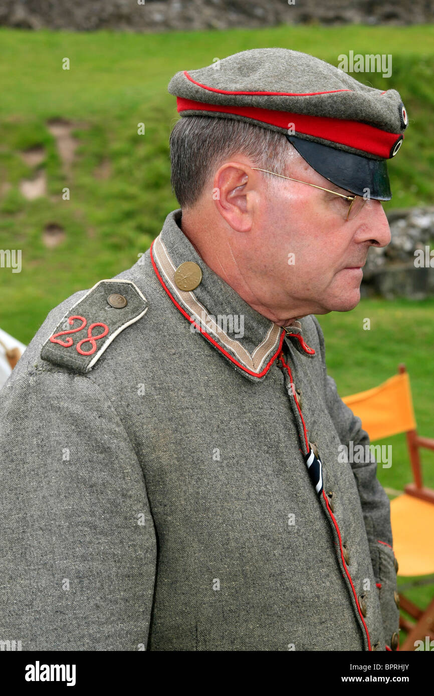 Male reenactment group soldier wearing the uniform of a WW1German Imperial Army infantryman Stock Photo