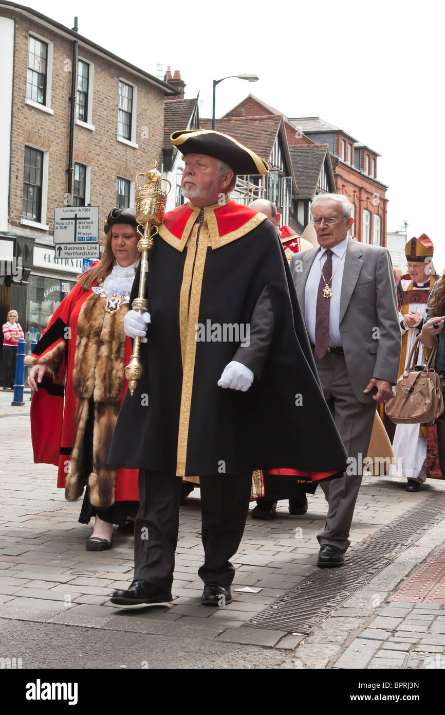 Procession Bearers St Albans City mace bearer leading procession of dignitaries during St ...