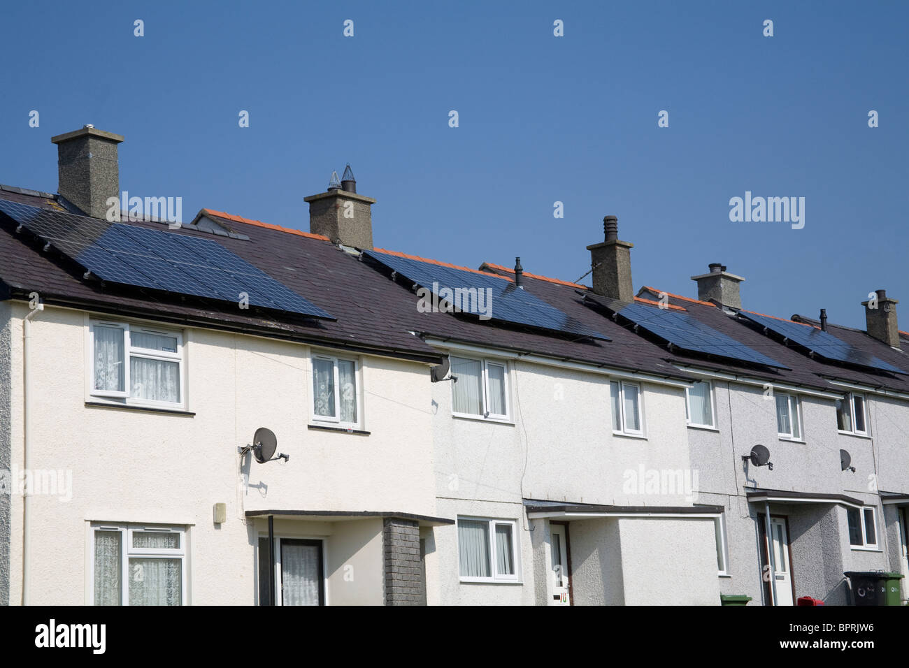 North Wales A row of council houses that have been fitted with solar