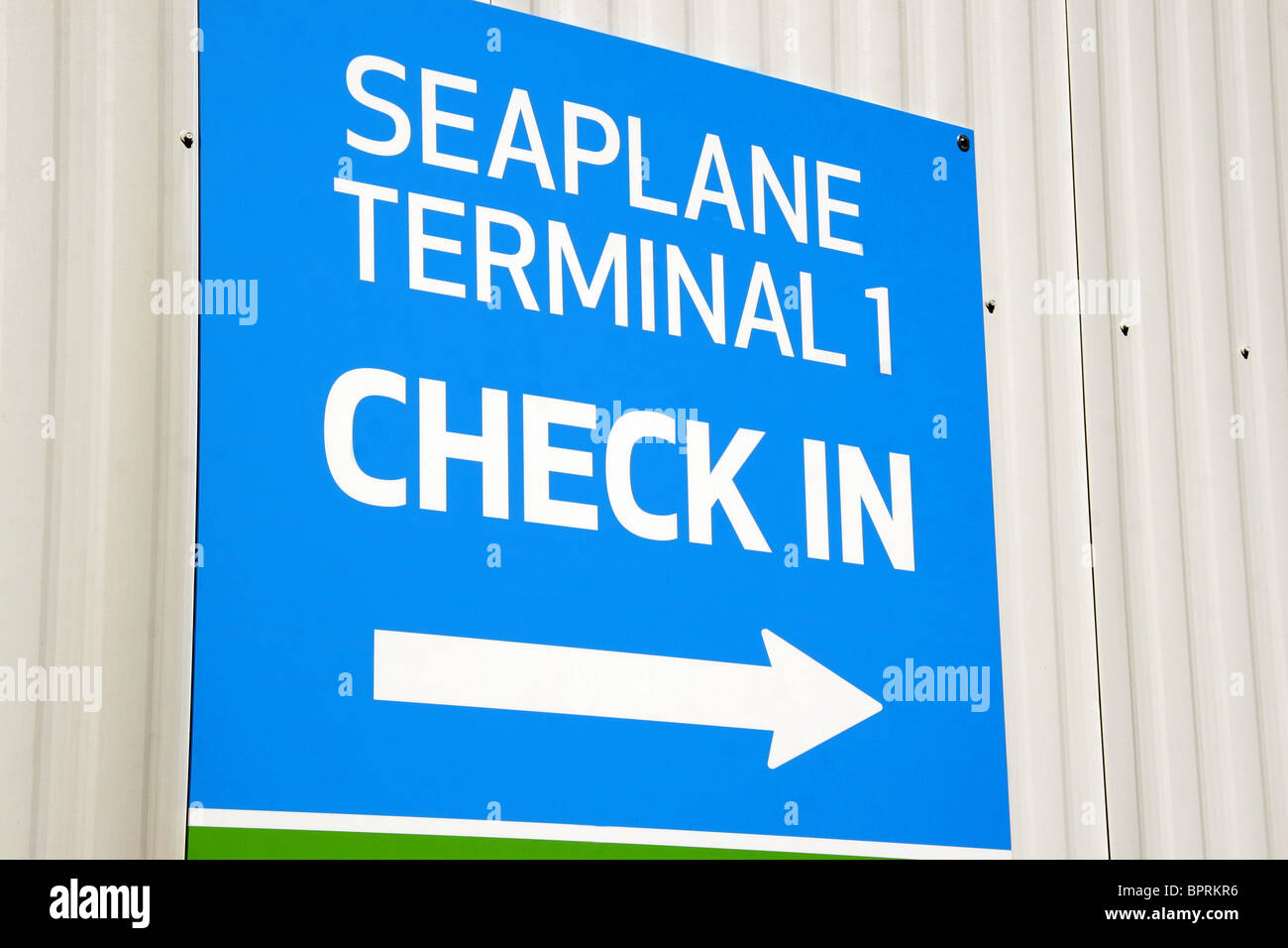 Seaplane Terminal check in sign, Vancouver, British Columbia, Canada Stock Photo