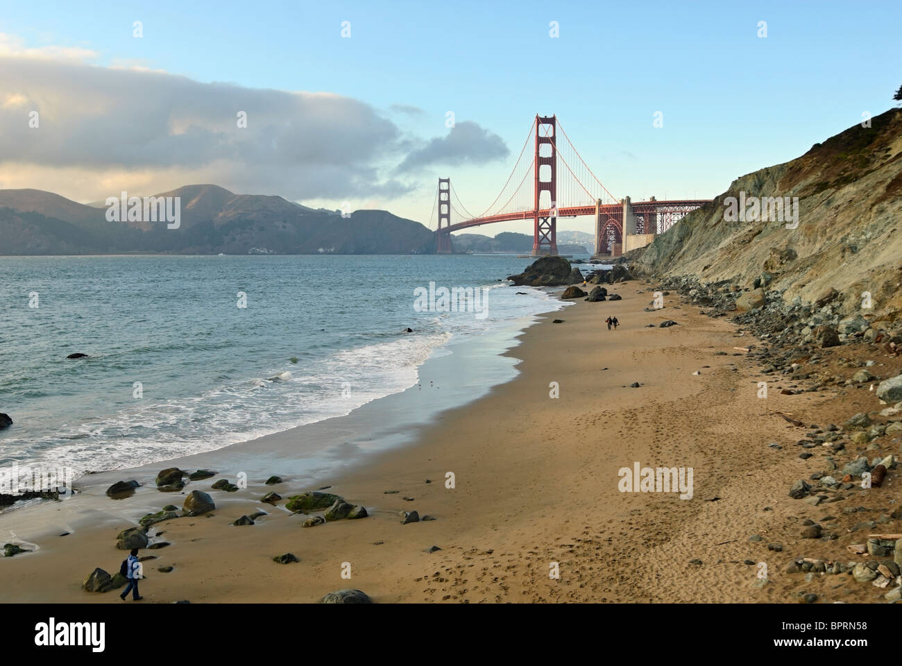 Beautiful view of the Golden Gate bridge from Marshall's Beach. Stock Photo