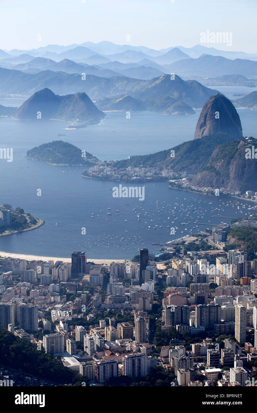 The view from Rio de Janeiro, Brazil's Cristo Redentor, or Christ the Redeemer, statue on Corcovado mountain in Tijuca Nat Park. Stock Photo