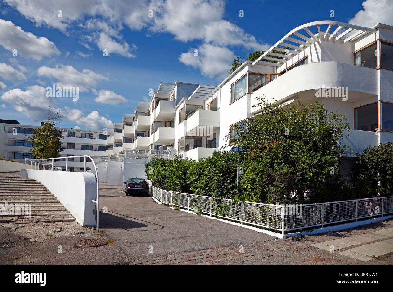 The Bellavista apartment building in Klampenborg near Copenhagen, Denmark, designed by modernist architect Arne Jacobsen. Arne Jacobsen architecture. Stock Photo