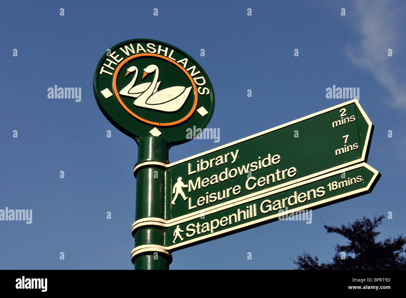 Signpost at the Washlands, Burton on Trent, Staffordshire, England, UK Stock Photo