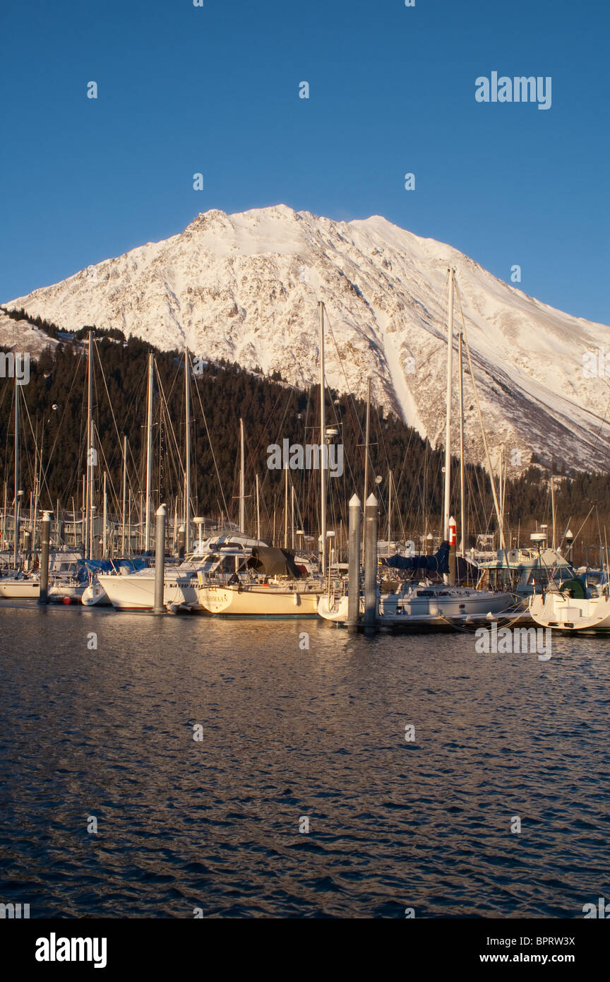 Seward Alaska Resurrection Bay with boats and Marina Stock Photo