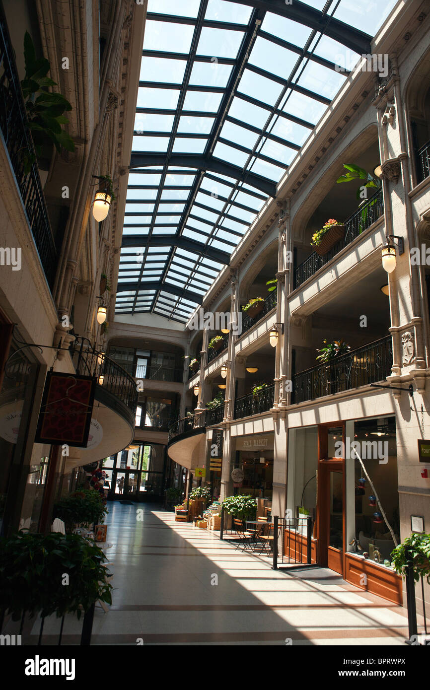 Interior of the Grove Arcade, with shops, downtown Asheville, North Carolina, United States of America Stock Photo