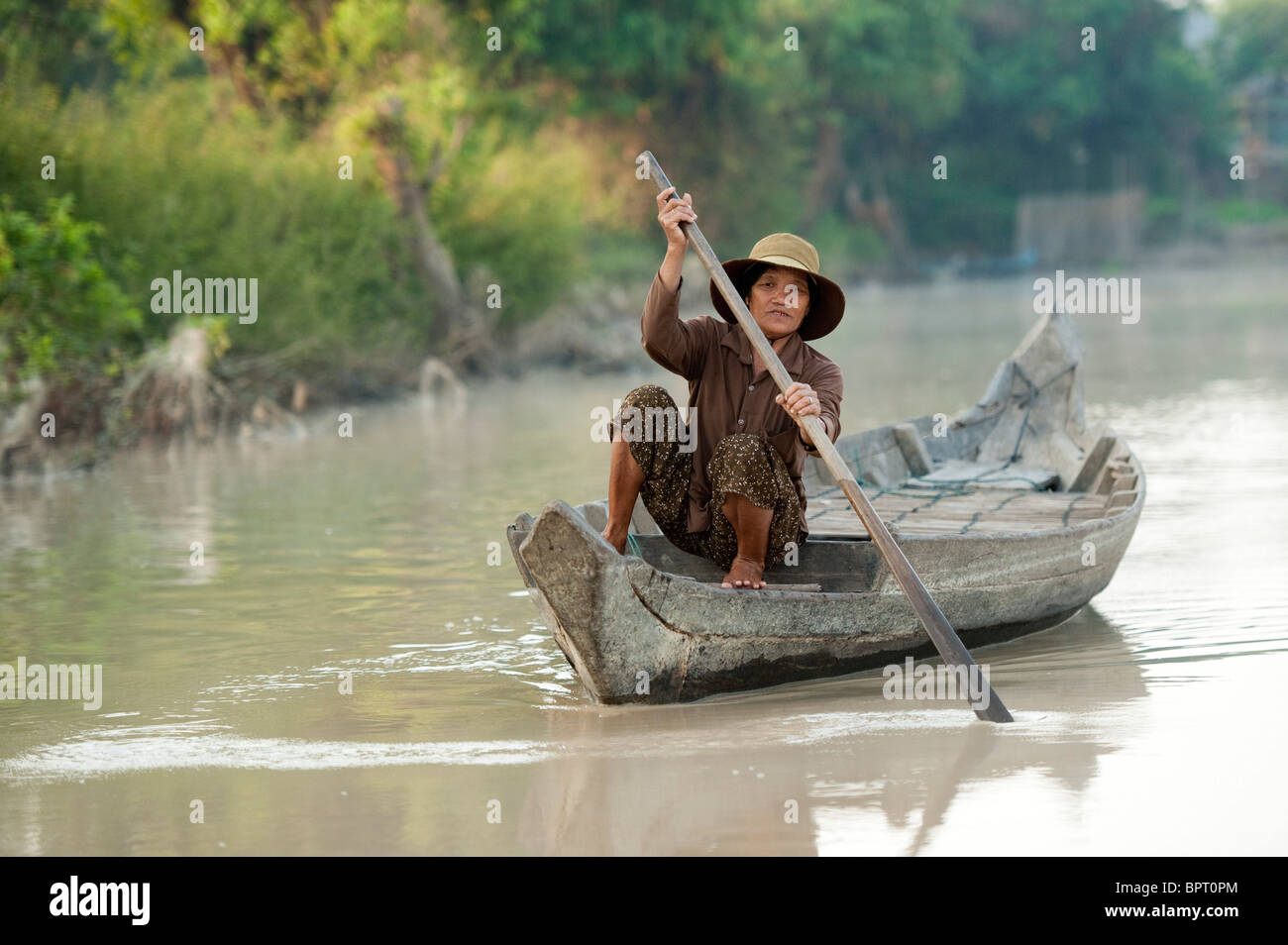 boat on Tonle Sap Lake near Siem Reap, Cambodia Stock Photo