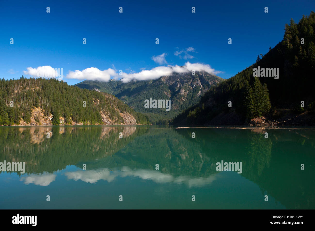 Lake Diablo with mountain reflection, North Cascades National Park, Washington, United States of America Stock Photo