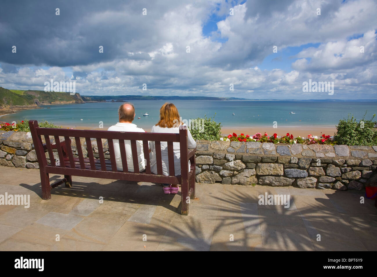 View of the beach in Tenby in South Wales Stock Photo