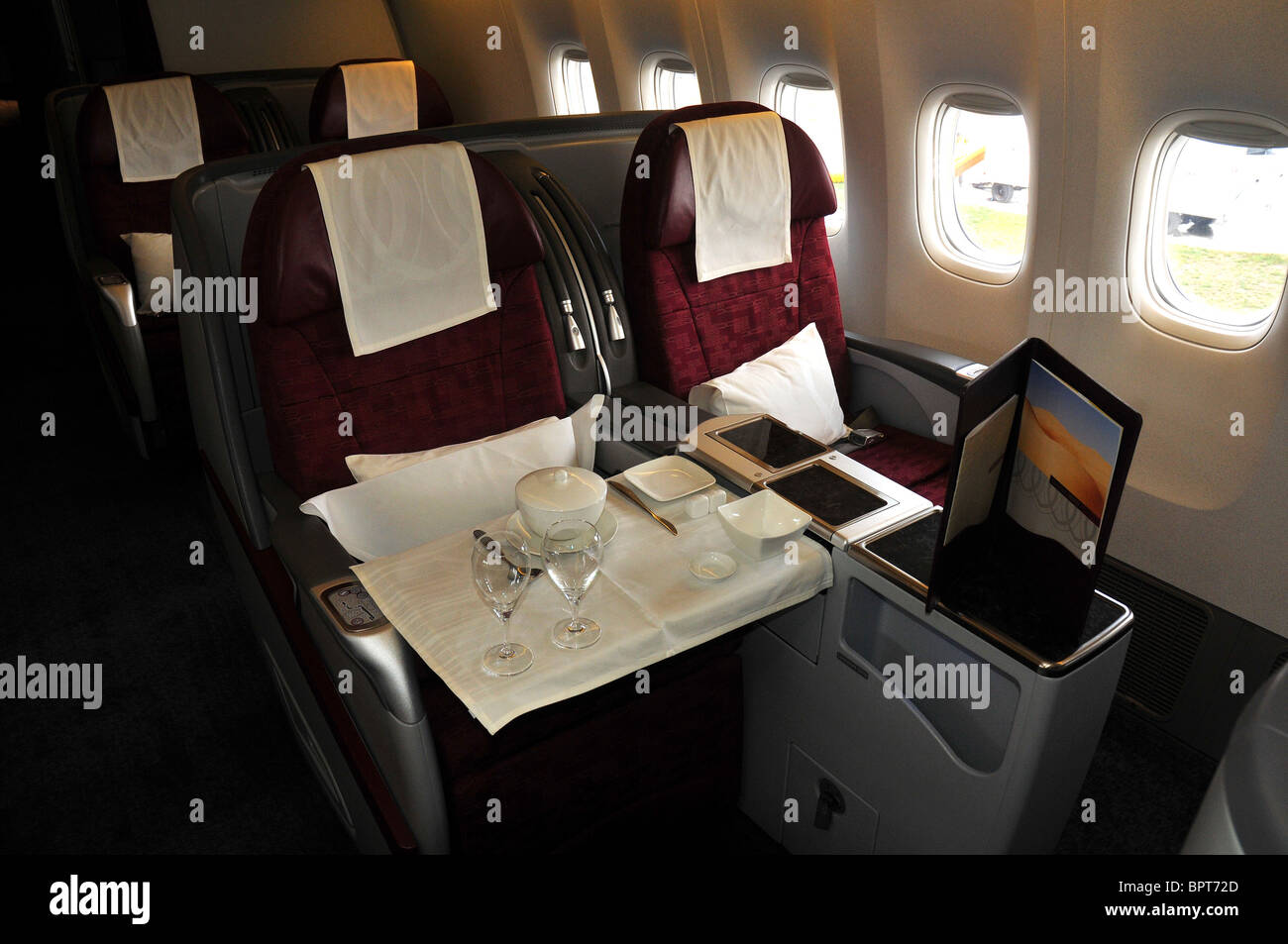 Qatar Airlines, 1st class seats on Boeing 777 Stock Photo
