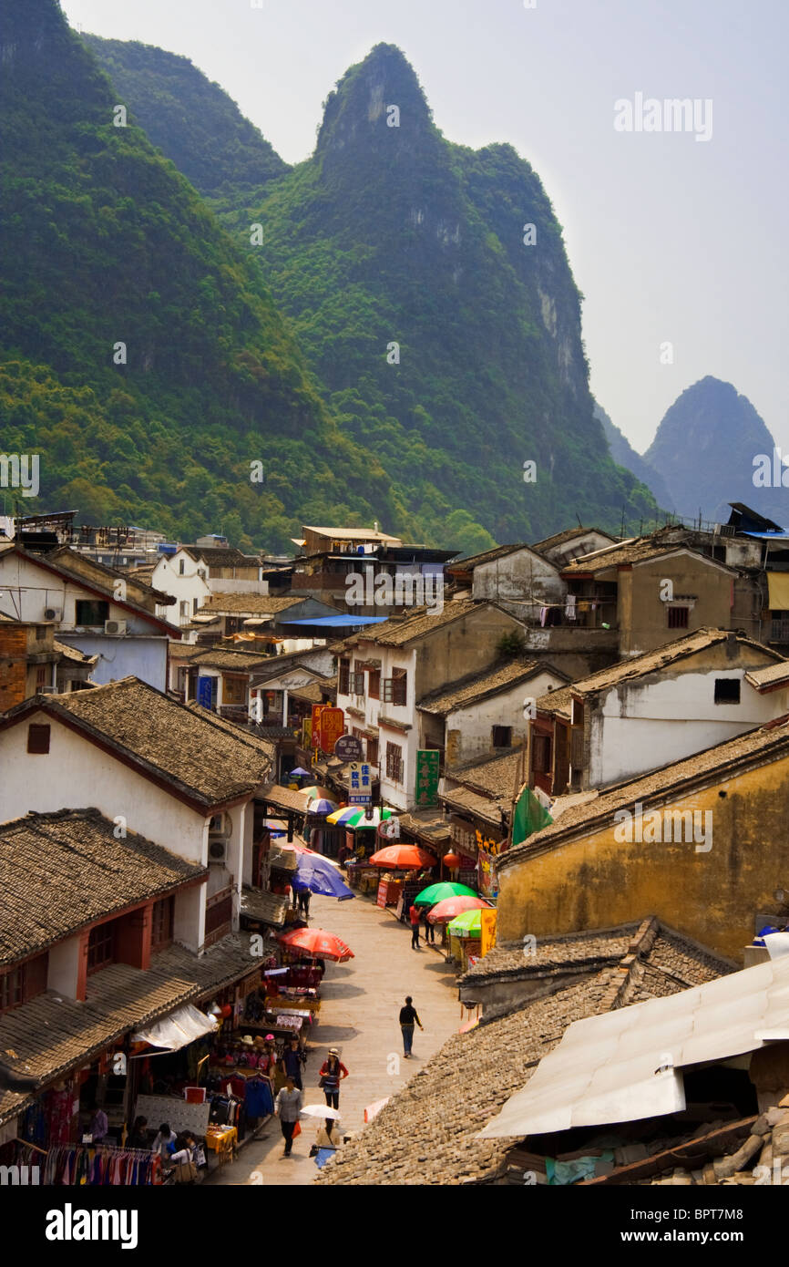 Historic West Street Or Xi Jie Yangshuo Guangxi Province China Stock