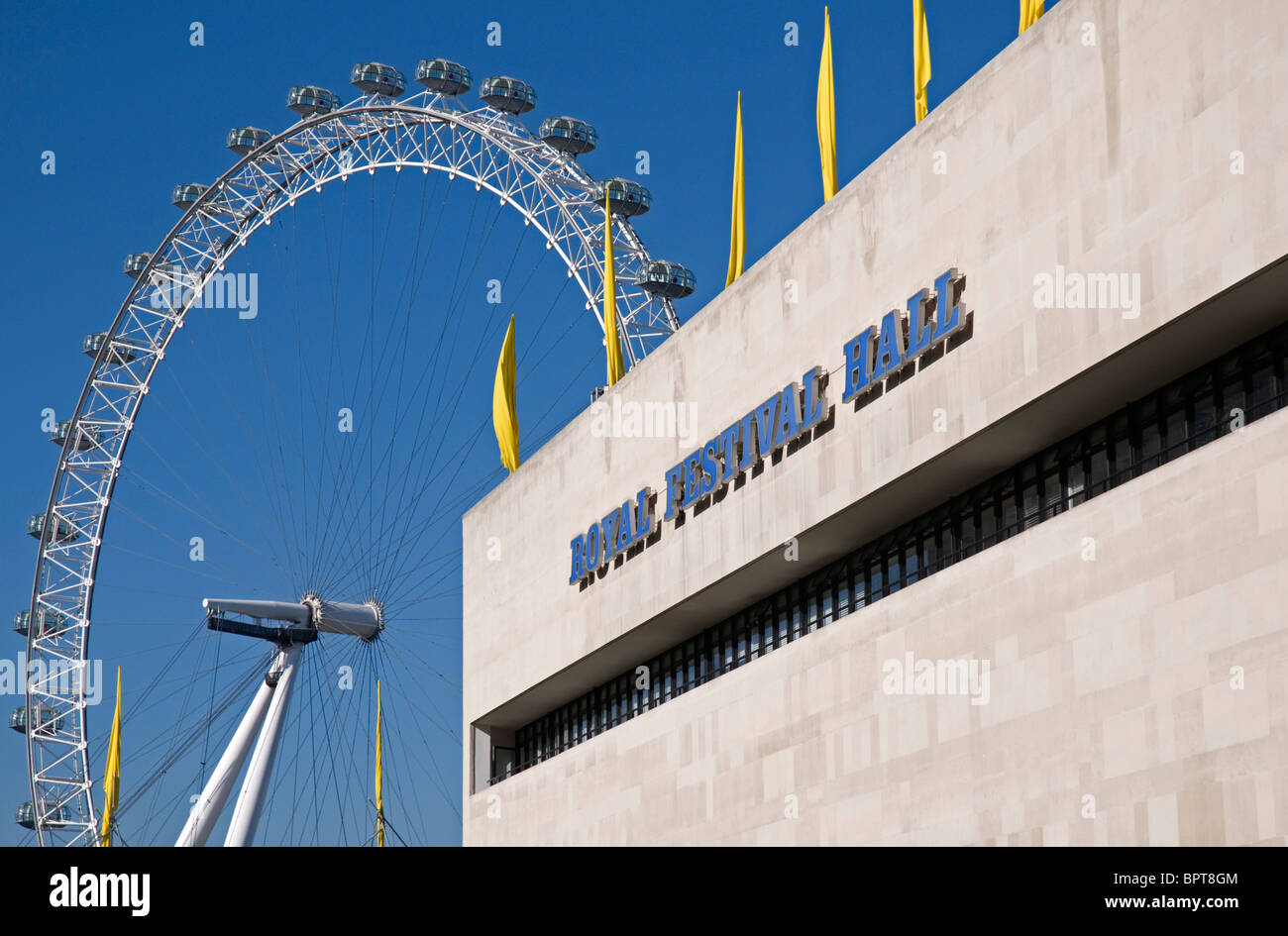 Royal Festival Hall, London Eye, Southbank, London, United Kingdom Stock Photo