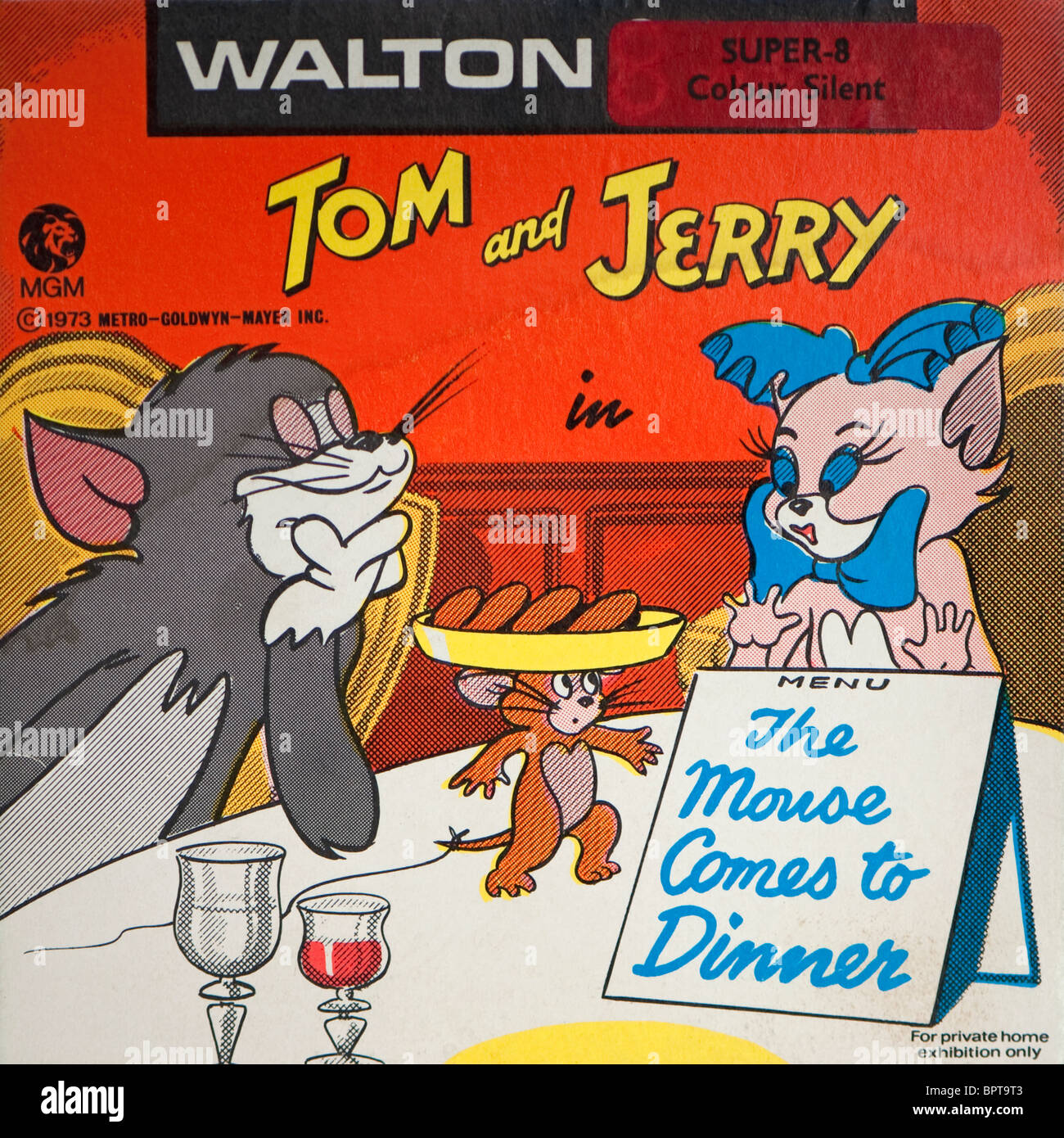 Cover packaging for a Super-8 Tom and Jerry film 'The Mouse Comes to Dinner' distributed by MGM. Stock Photo