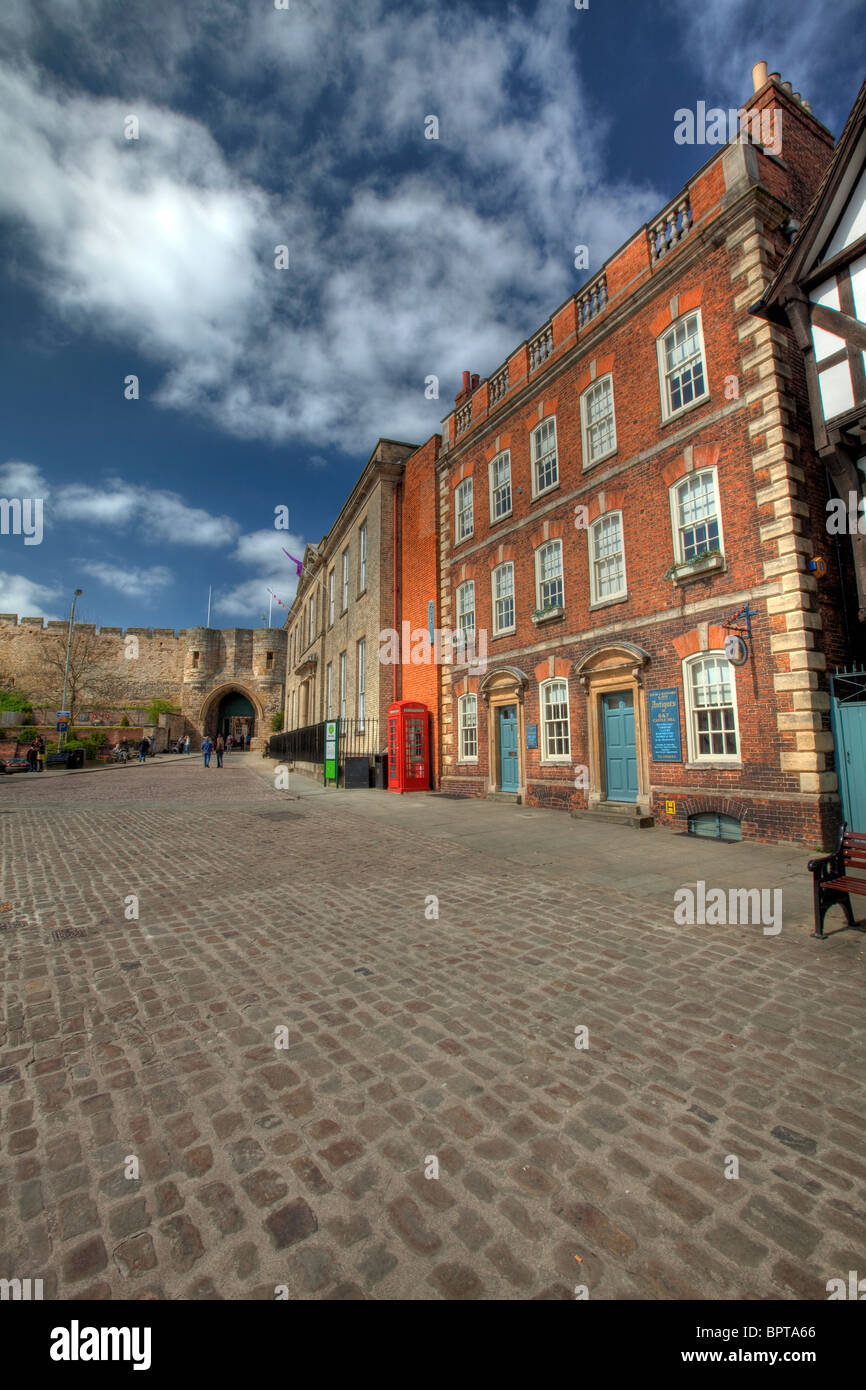 Lincoln, castle and court residence with red telephone box amazing sky and  colour Stock Photo