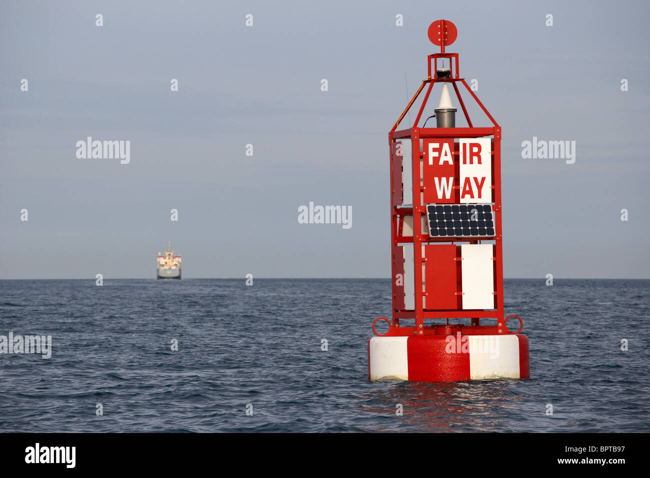 Belfast Fairway maritime navigation buoy at the entrance to Belfast harbour navigation channel in Belfast Lough Stock Photo