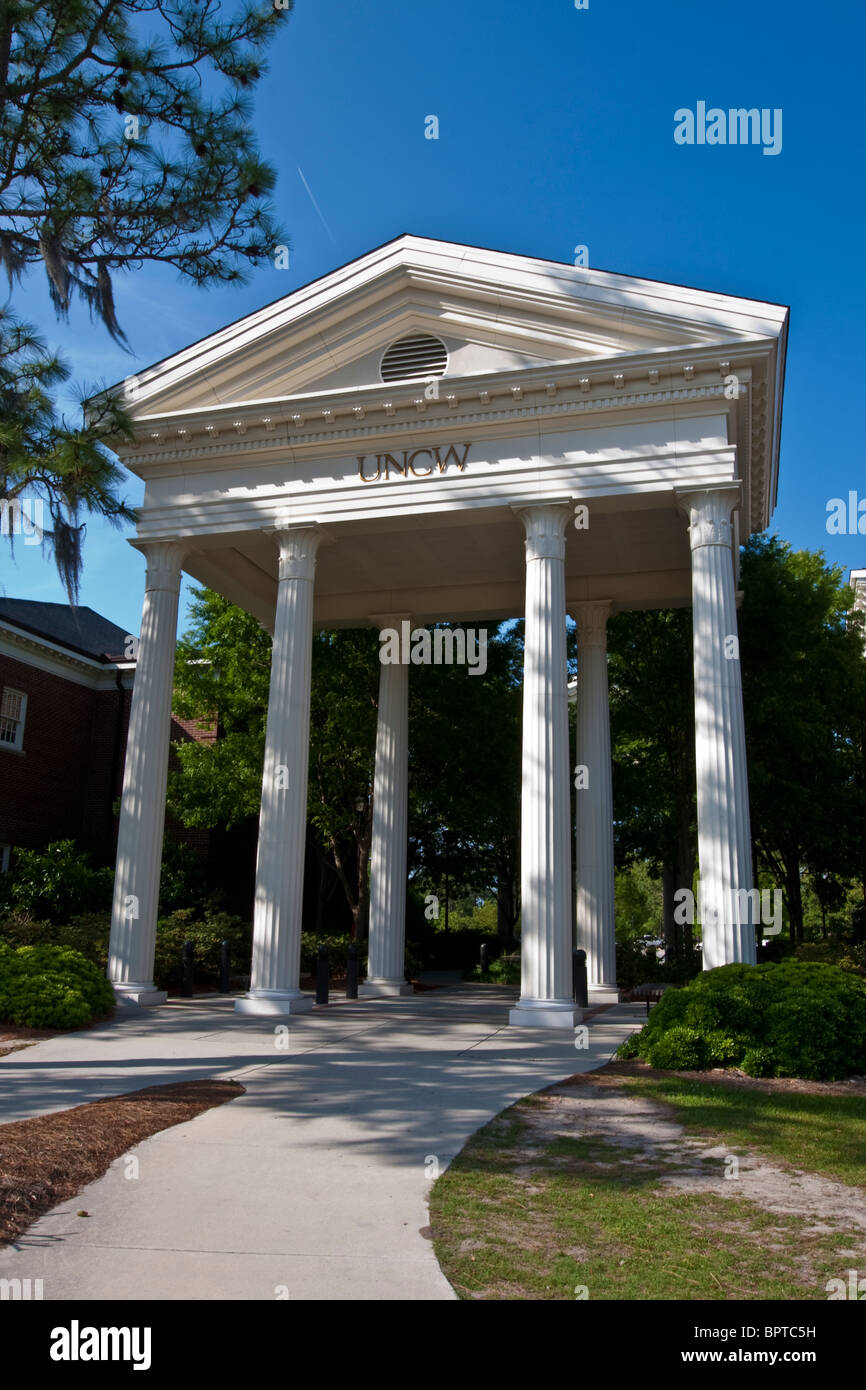 Columned archway on the campus of the University of North Carolina in Wilmington, North Carolina. Stock Photo