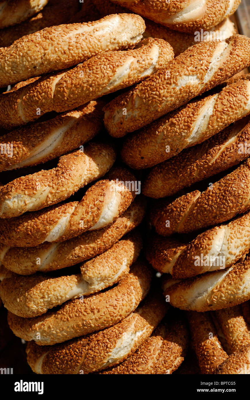 Istanbul. Turkey. Simit, traditional turkish bread or bagel covered in sesame seeds. Stock Photo