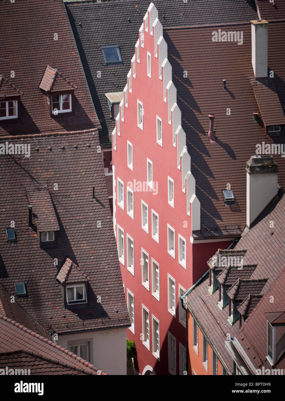 A historic facade in the old town of Freiburg im Breisgau in Southern Germany. Stock Photo