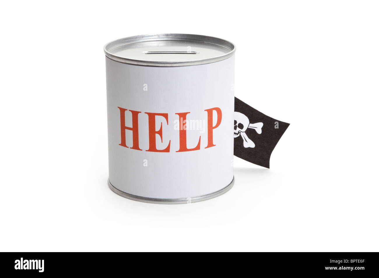 Donation Box and Pirate Flag, concept of financial Crime Stock Photo