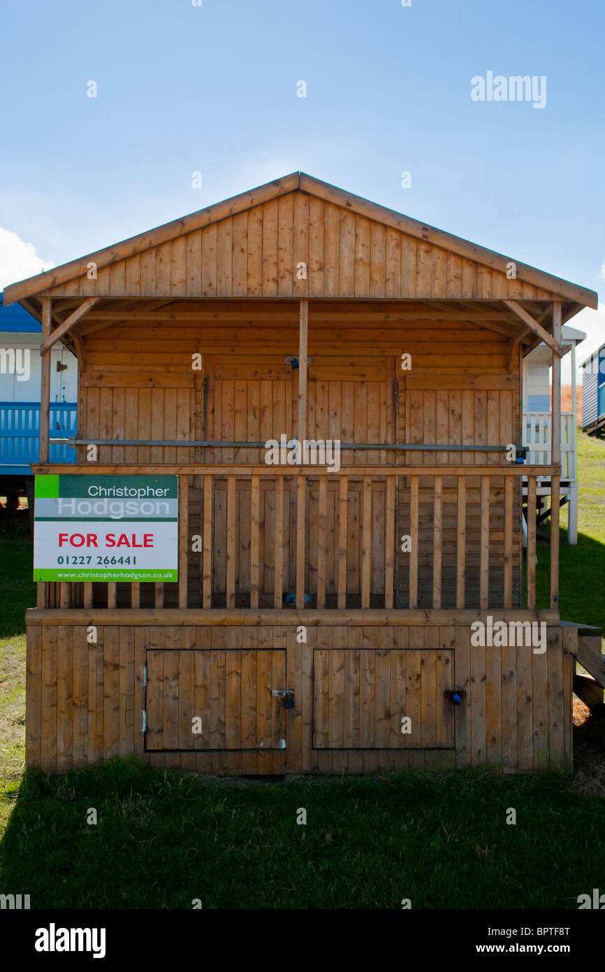 New beach hut for sale by estate agents in whitstable Stock Photo Alamy