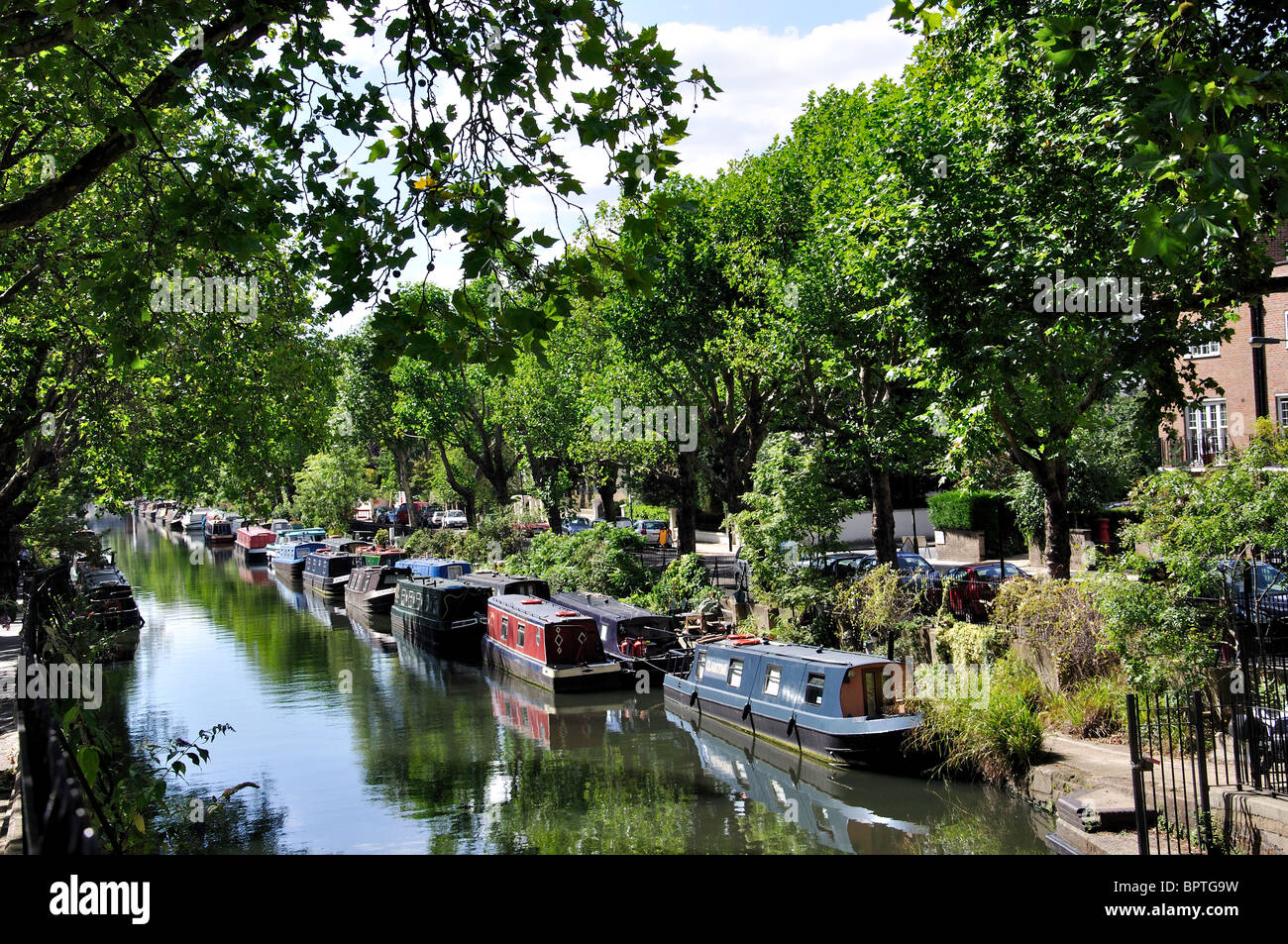 Narrowboats on Regent's Canal, Maida Vale, City of Westminster, Greater London, England, United Kingdom Stock Photo