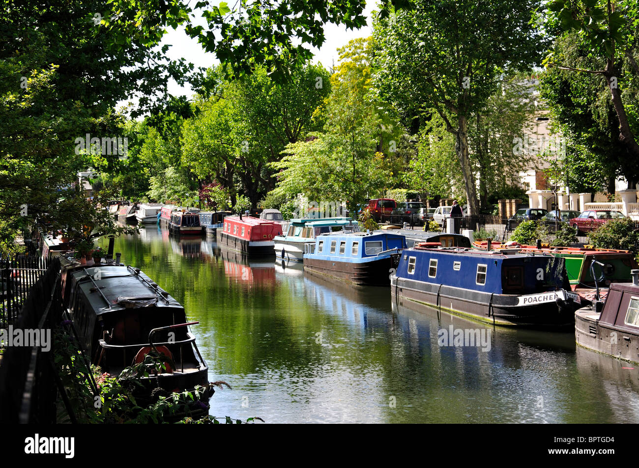 Narrowboats on Regent's Canal, Maida Vale, City of Westminster, Greater London, England, United Kingdom Stock Photo