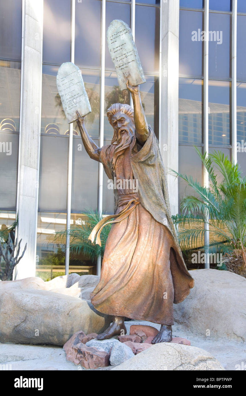 Bronze Sculpture of Moses with 10 Commandments, Crystal Cathedral, California, USA Stock Photo