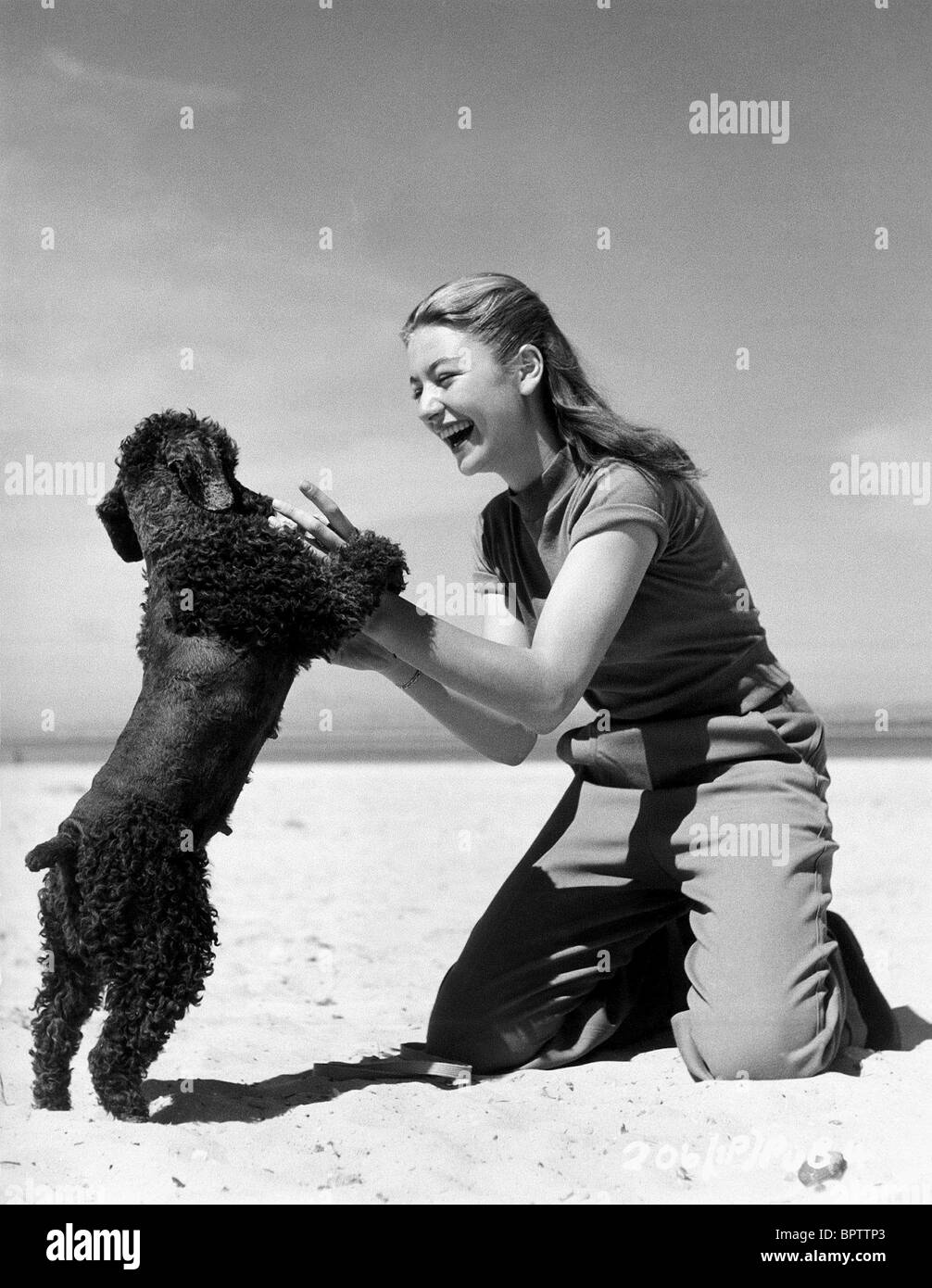ANOUK AIMEE & POODLE DOG ACTRESS (1950) Stock Photo