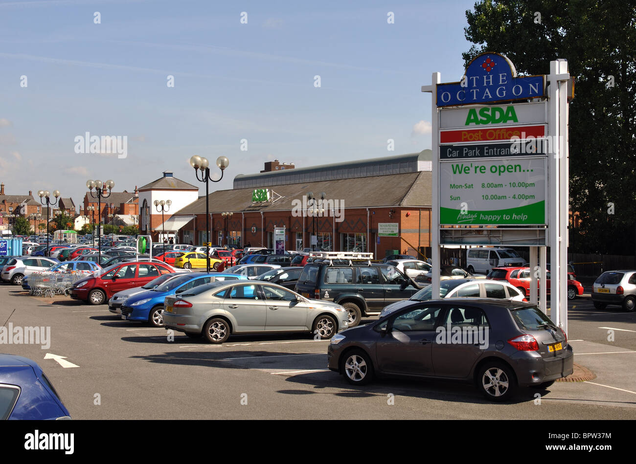 Car park at Asda supermarket, Burton on Trent, Staffordshire, England, UK Stock Photo