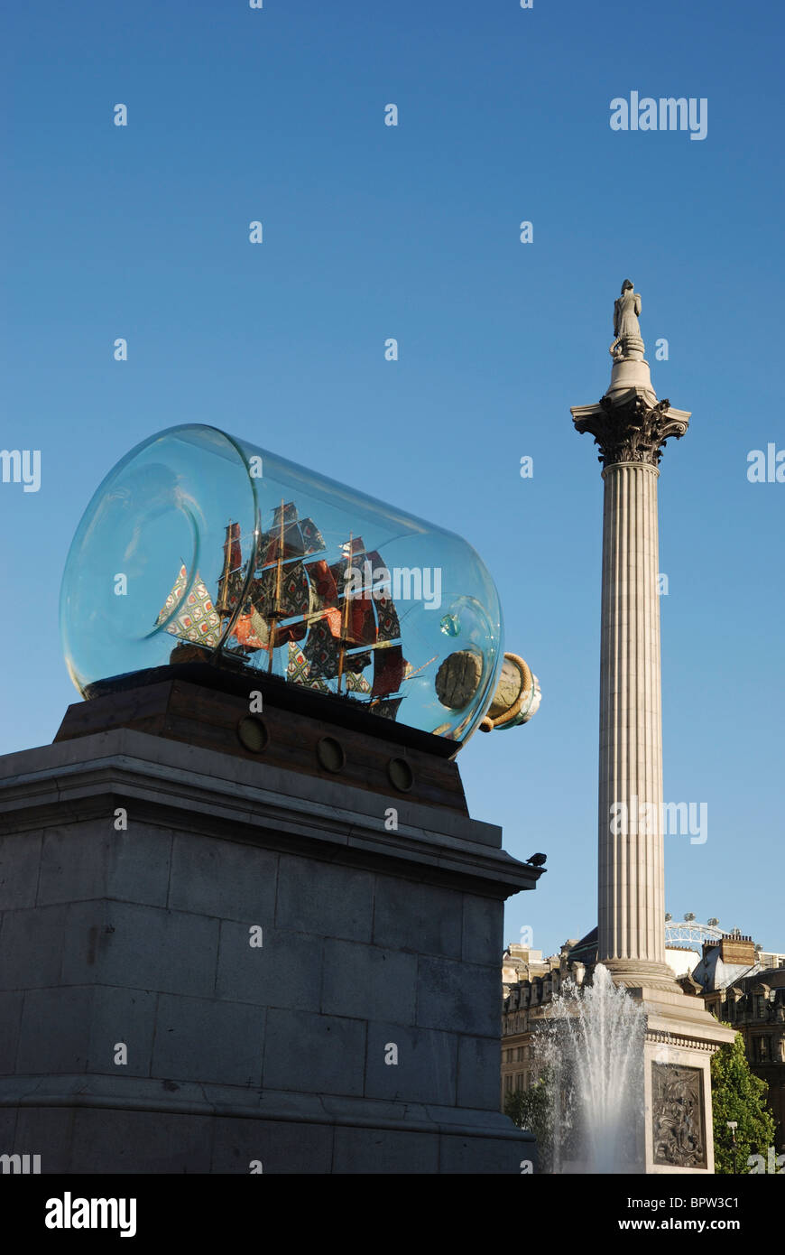 Nelson's Ship in a Bottle, by Yinka Shonibare, on the fourth plinth of Trafalgar Square, London, England. Stock Photo