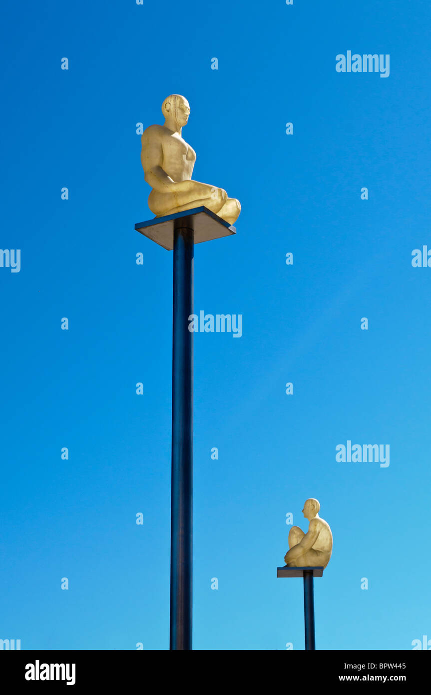 Statues created by the Spanish artist Jaume Plensa, at Place Masséna, Nice, against a blue sky