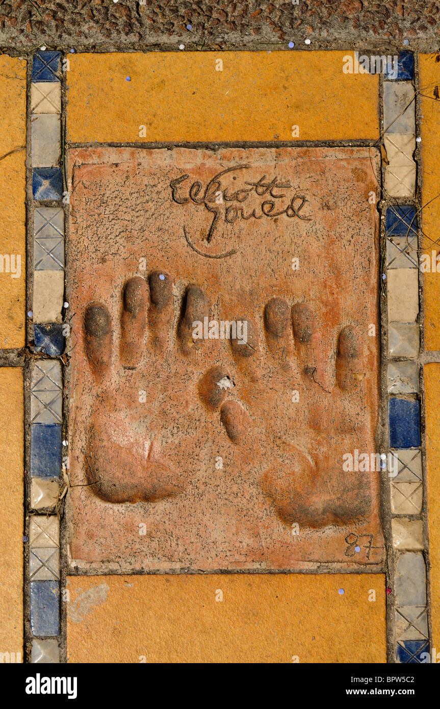 Clay handprint of American actor Elliott Gould outside the Palais des Festivals et des Congrès, Cannes Stock Photo