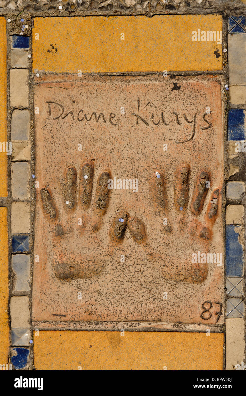 Clay handprint of French director Diane Kurys outside the Palais des Festivals et des Congrès, Cannes Stock Photo