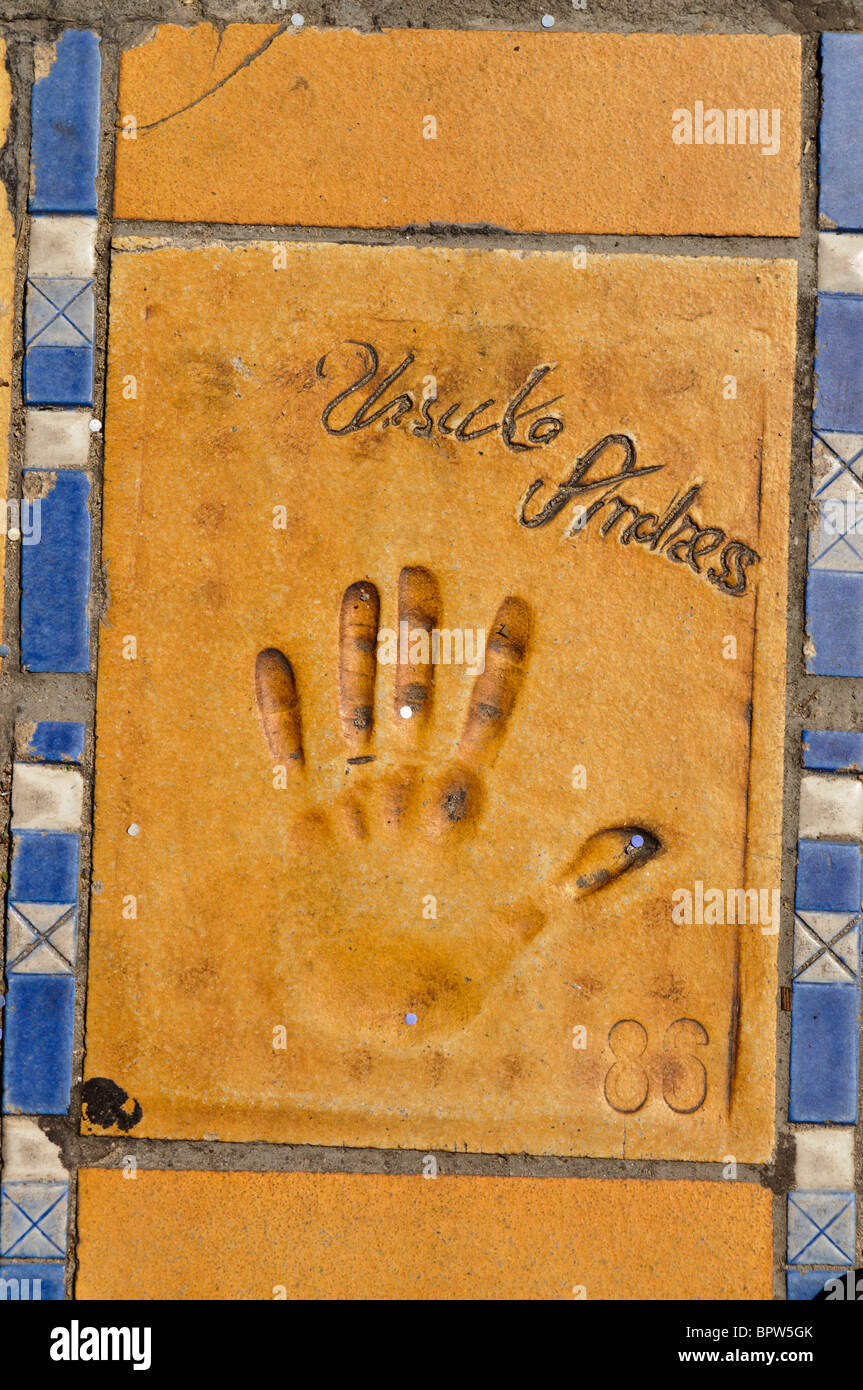 Clay handprint of Swiss actress Ursula Andress outside the Palais des Festivals et des Congrès, Cannes Stock Photo