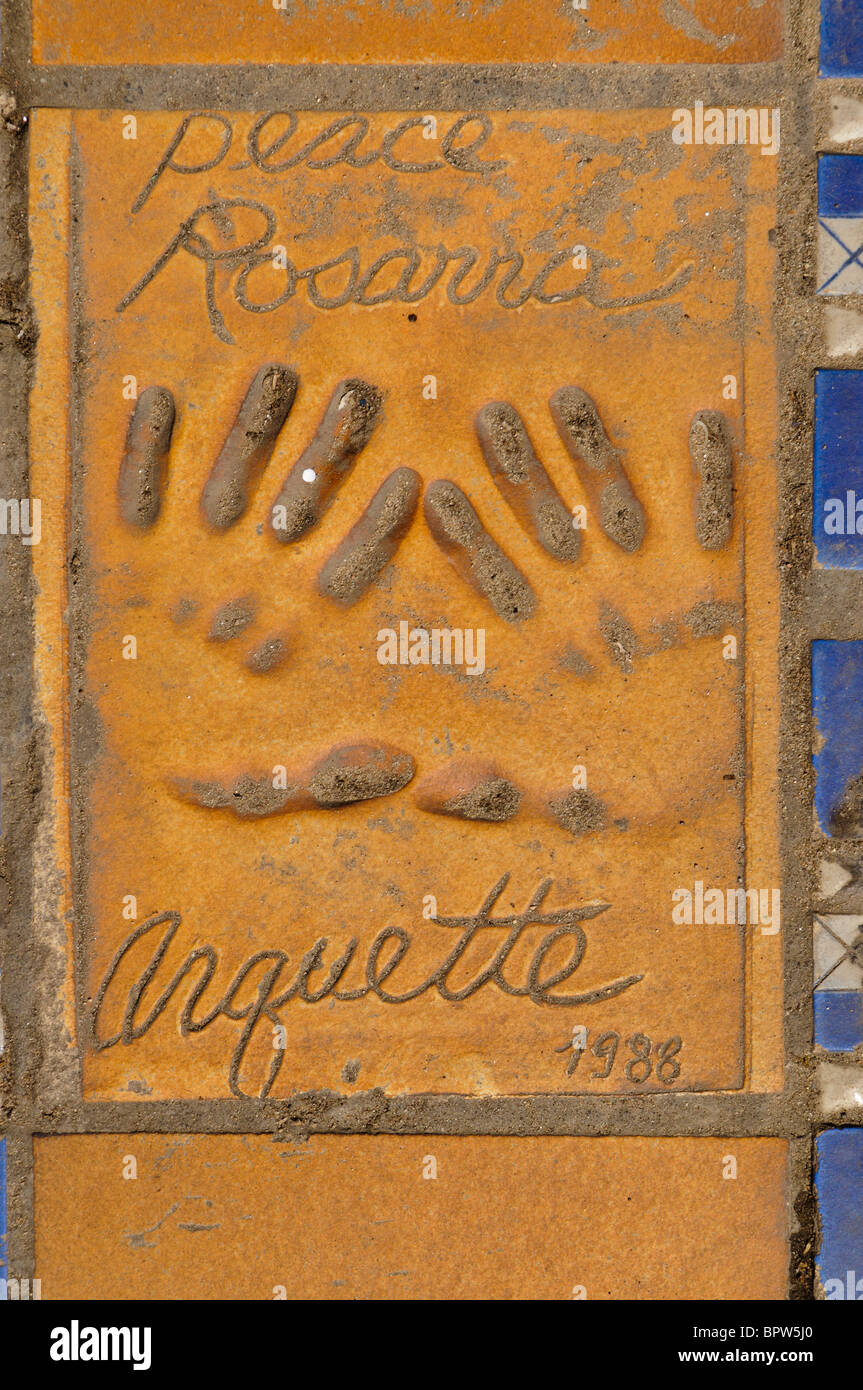 Clay handprint of American actress Rosanna Arquette outside the Palais des Festivals et des Congrès, Cannes Stock Photo