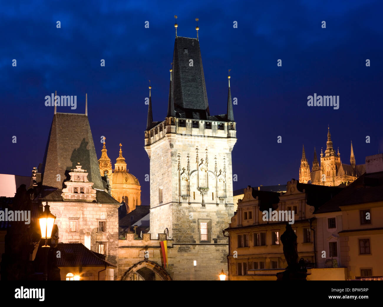 Charles Bridge at dusk in Prague, Czech Republic. Stock Photo