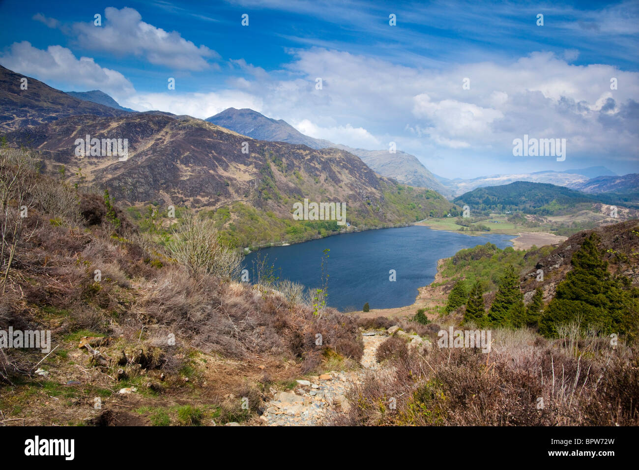 VIew of Llyn Dinas Snowdonia from the south east Stock Photo