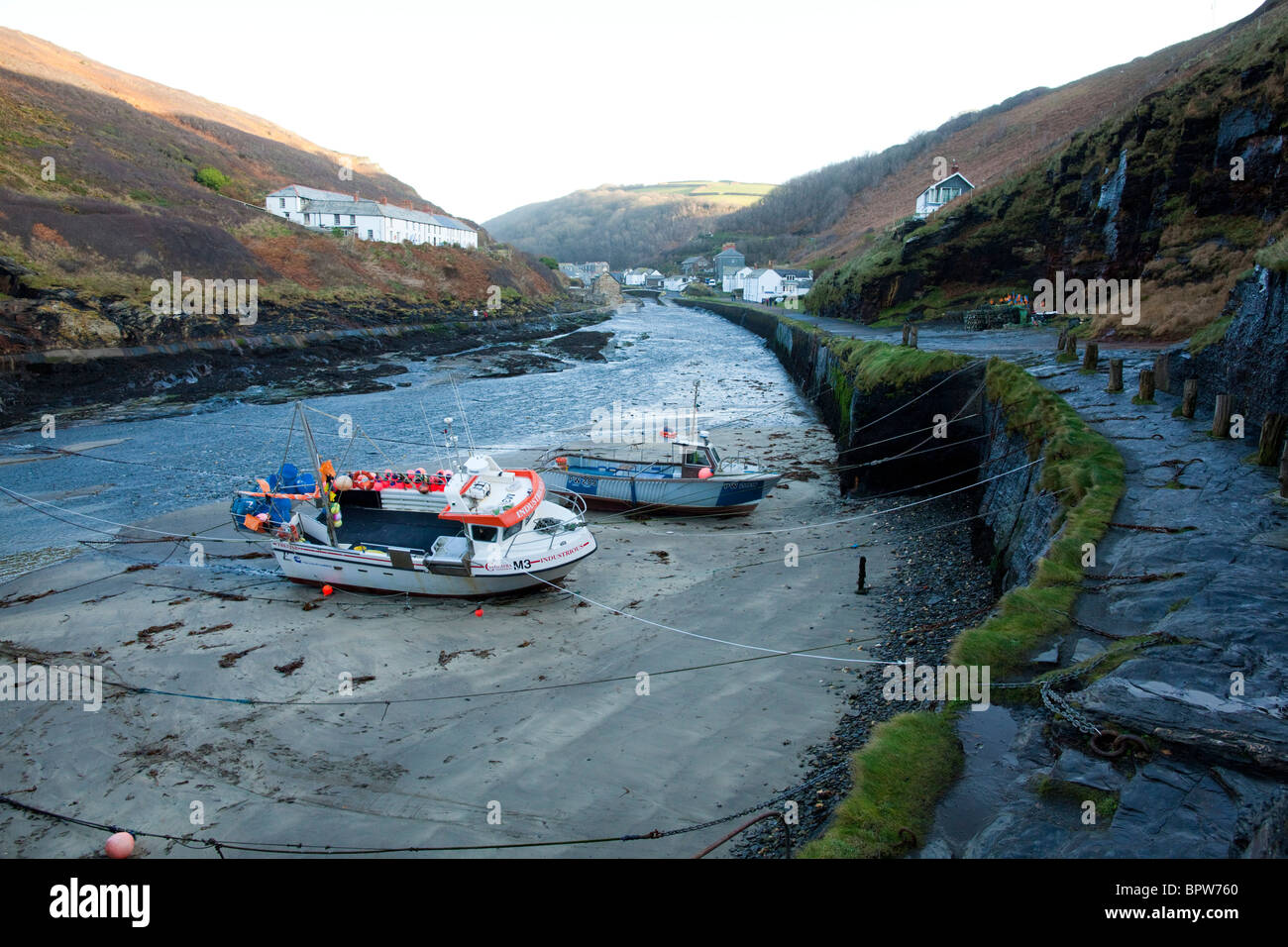 Boscastle harbour at low tide Stock Photo
