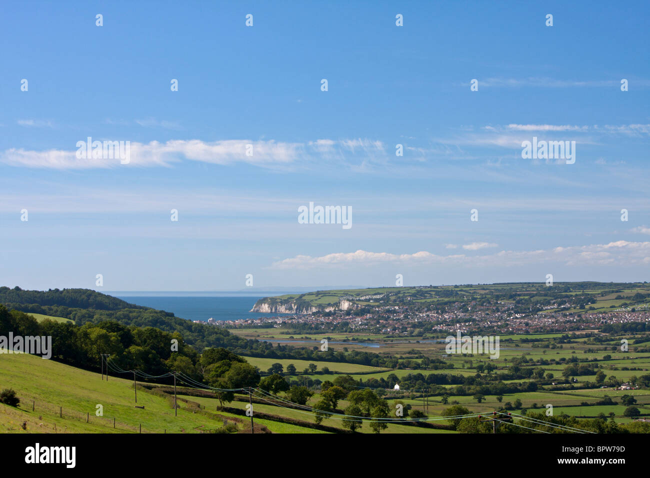 View of Seaton and the Jurassic Coast from Musbury, Devon Stock Photo